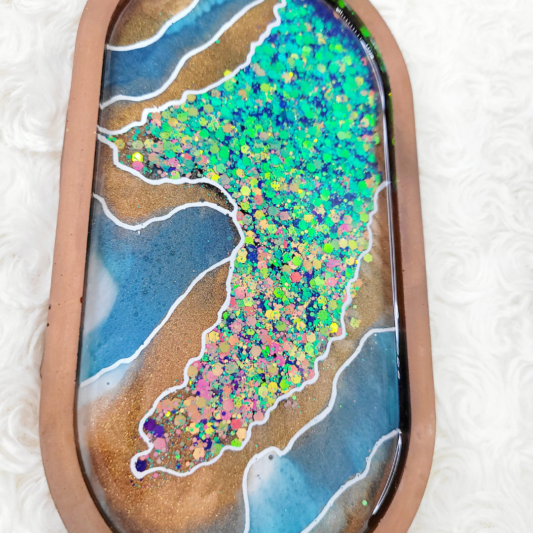 Blue and Copper Agate Geode Inspired Trinket Tray