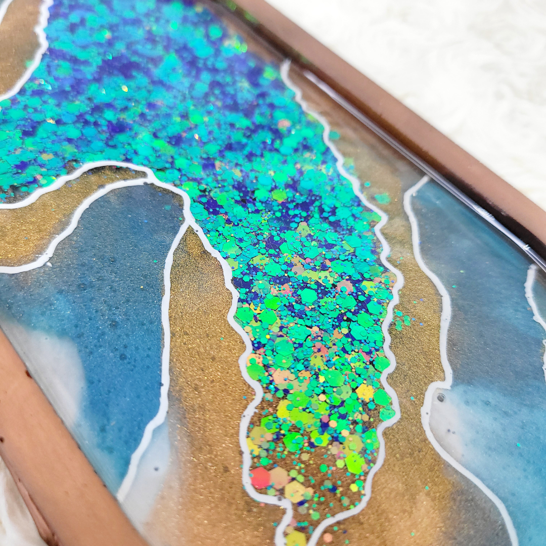 Blue and Copper Agate Geode Inspired Trinket Tray