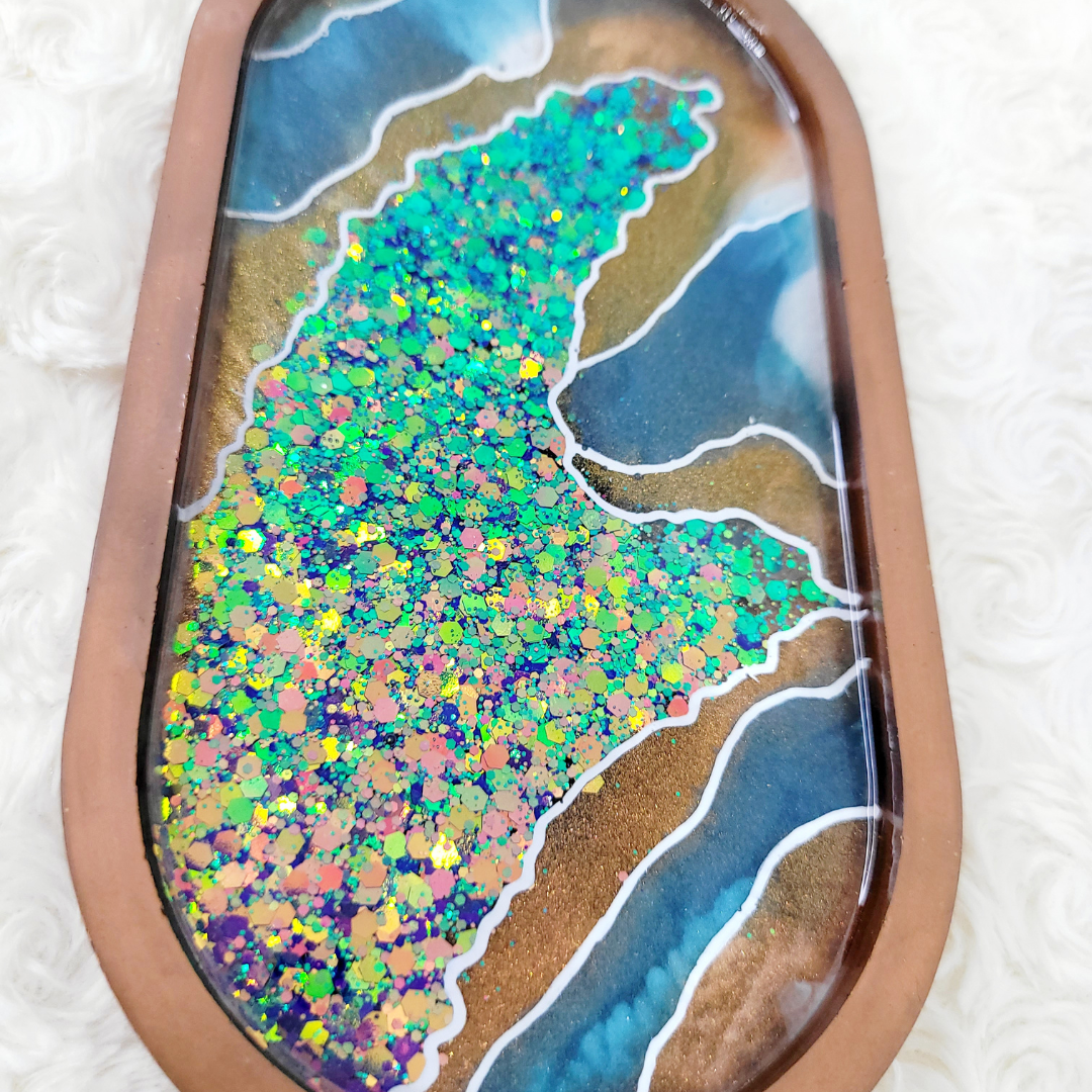 Blue and Copper Agate Geode Inspired Trinket Tray
