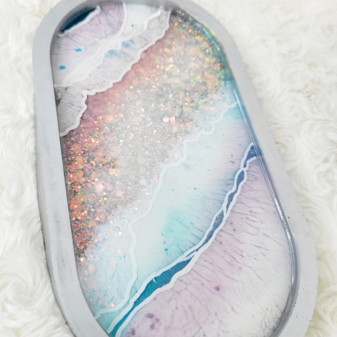 Pink, White, and Blue Agate Geode Inspired Trinket Tray