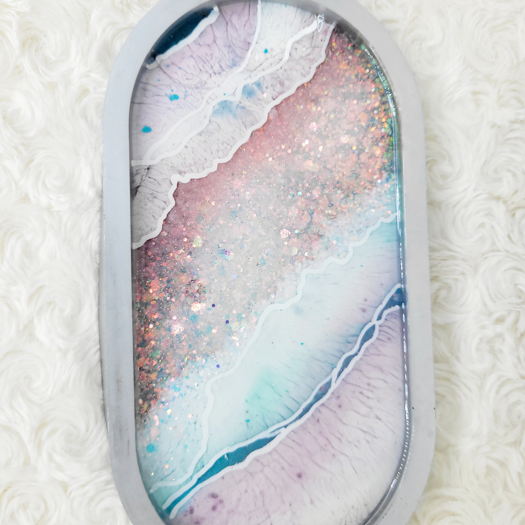 Pink, White, and Blue Agate Geode Inspired Trinket Tray