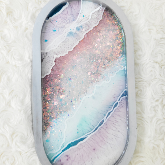 Pink, White, and Blue Agate Geode Inspired Trinket Tray