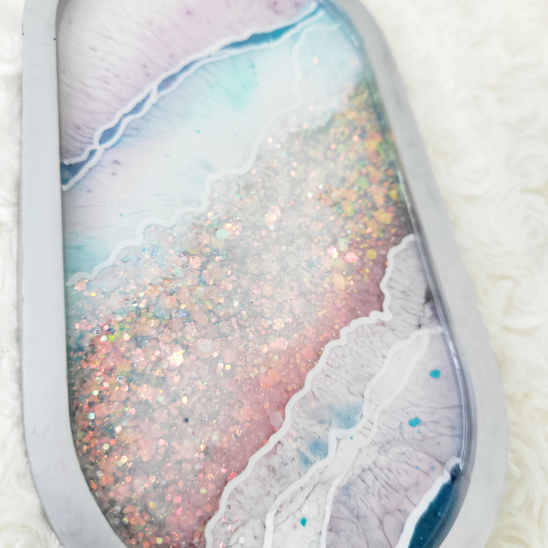 Pink, White, and Blue Agate Geode Inspired Trinket Tray