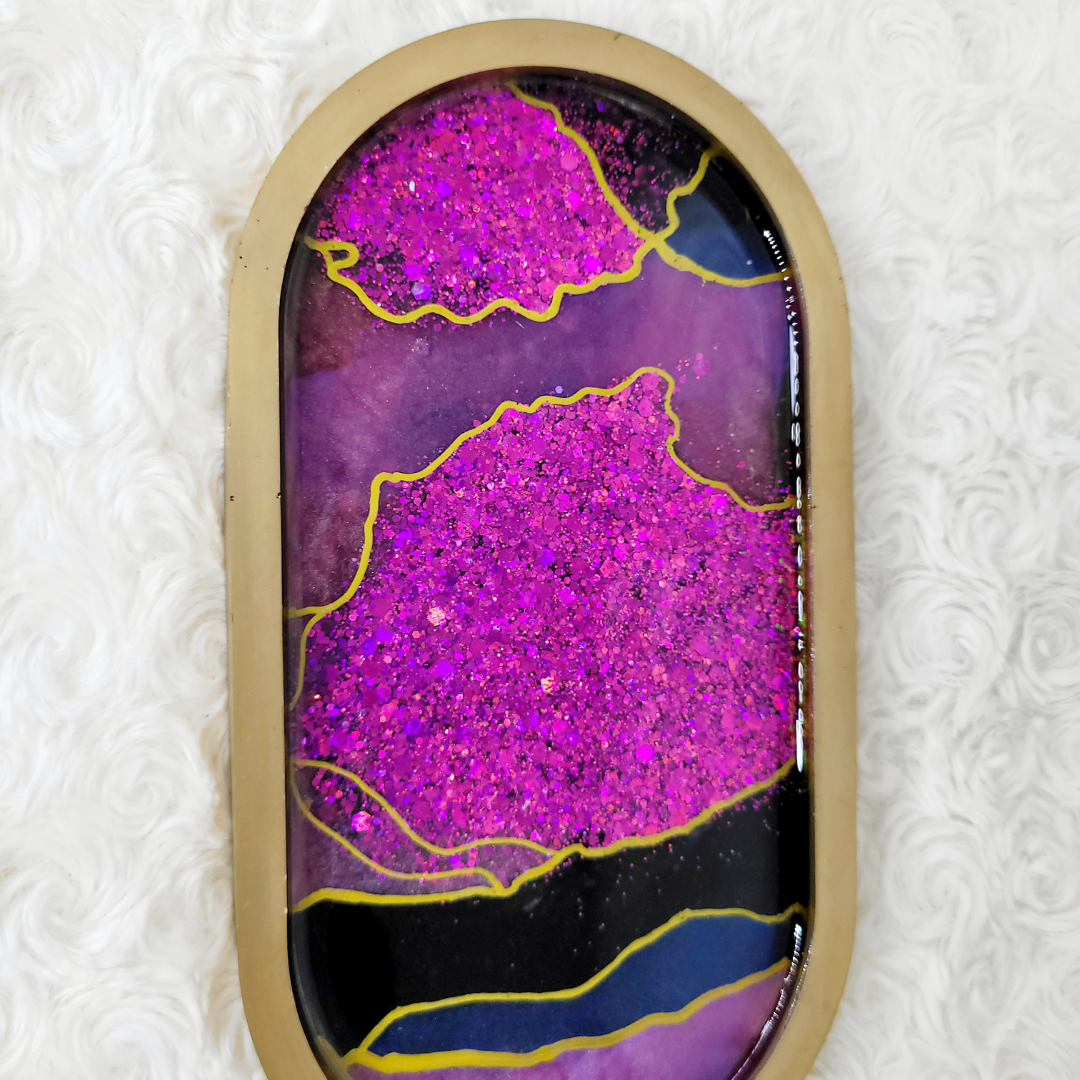 Pink, Black, and Gold Agate Geode Inspired Trinket Tray