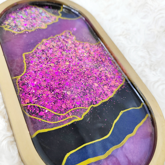 Pink, Black, and Gold Agate Geode Inspired Trinket Tray