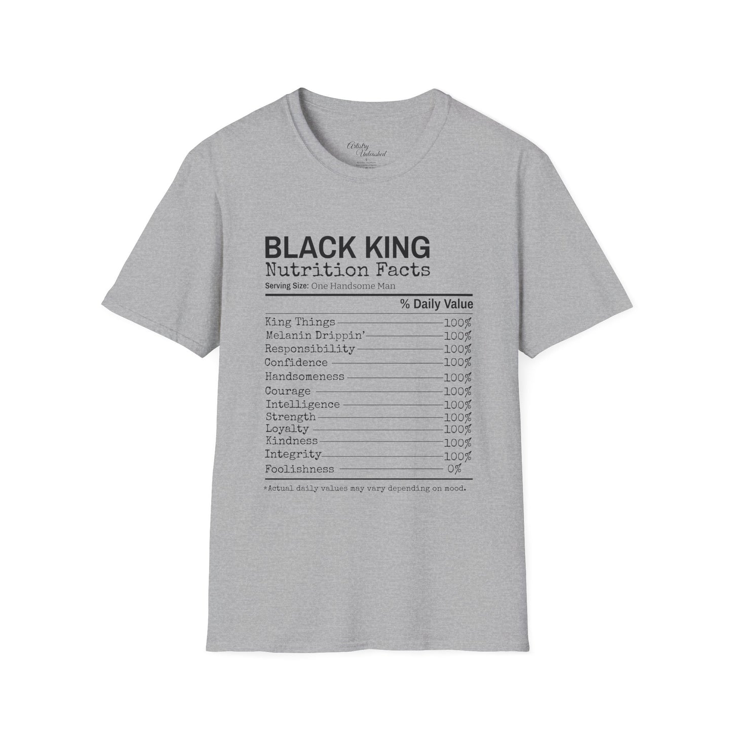 Black King Nutrition Facts Unisex Softstyle T-Shirt