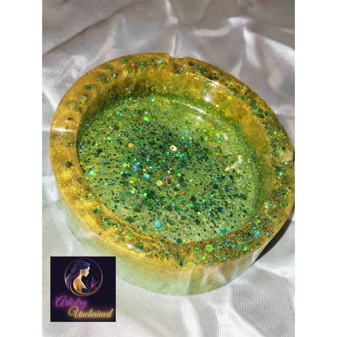 Holographic Gold and Green Resin Tray Set