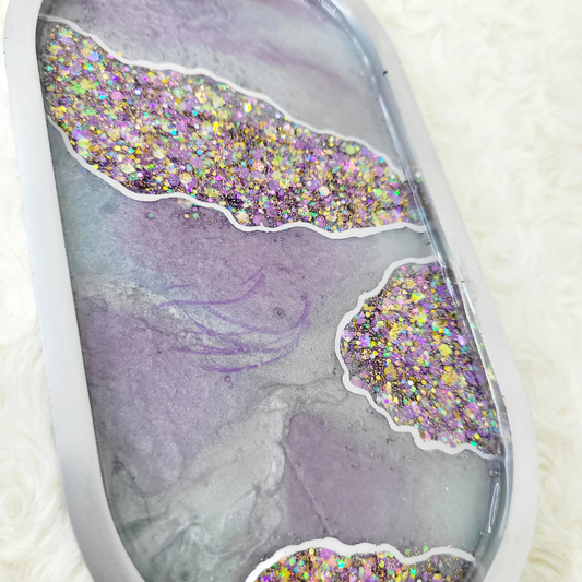 Purple and Silver Agate Geode Inspired Trinket Tray