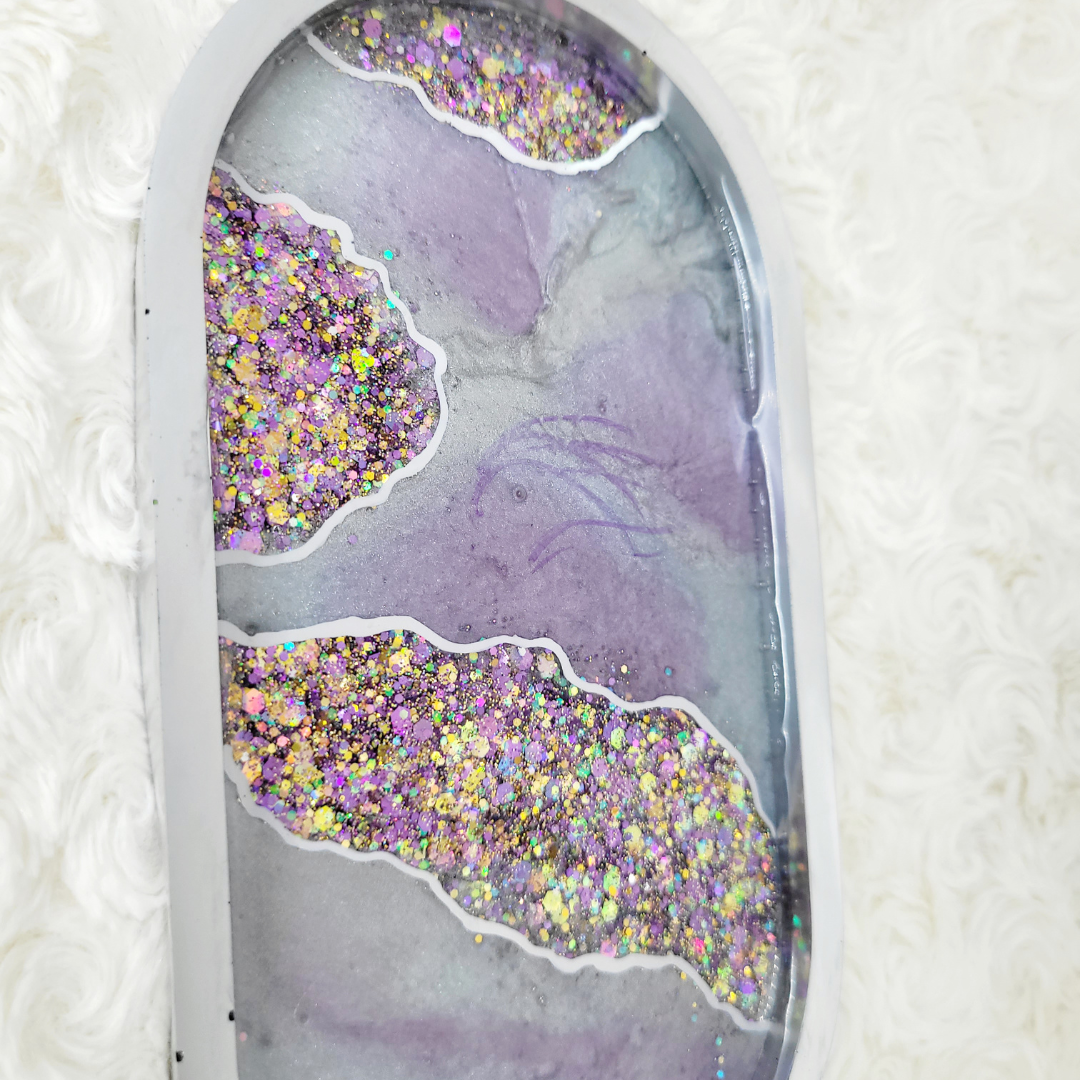 Purple and Silver Agate Geode Inspired Trinket Tray
