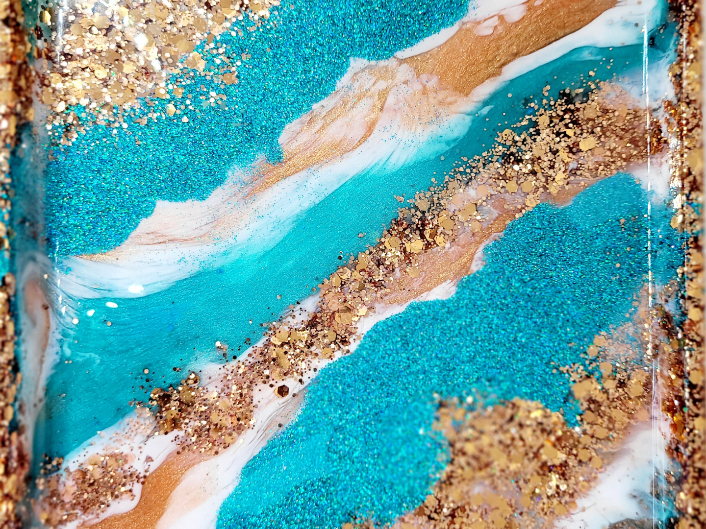 Blue and Bronze Glitter Resin Tray