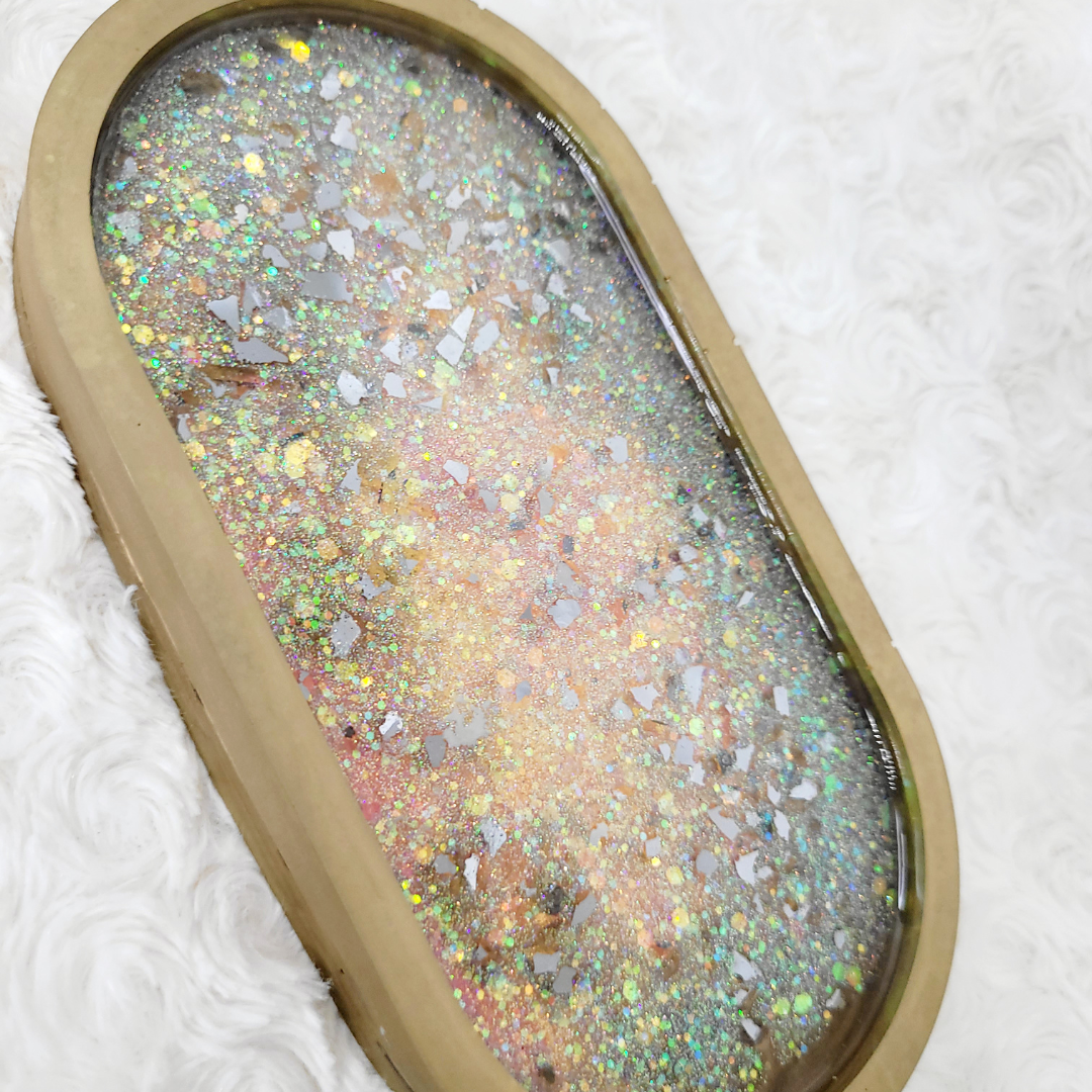 Gold Glitter and Glass Trinket Tray