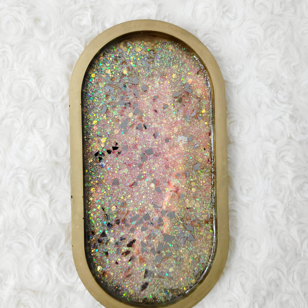 Gold Glitter and Glass Trinket Tray