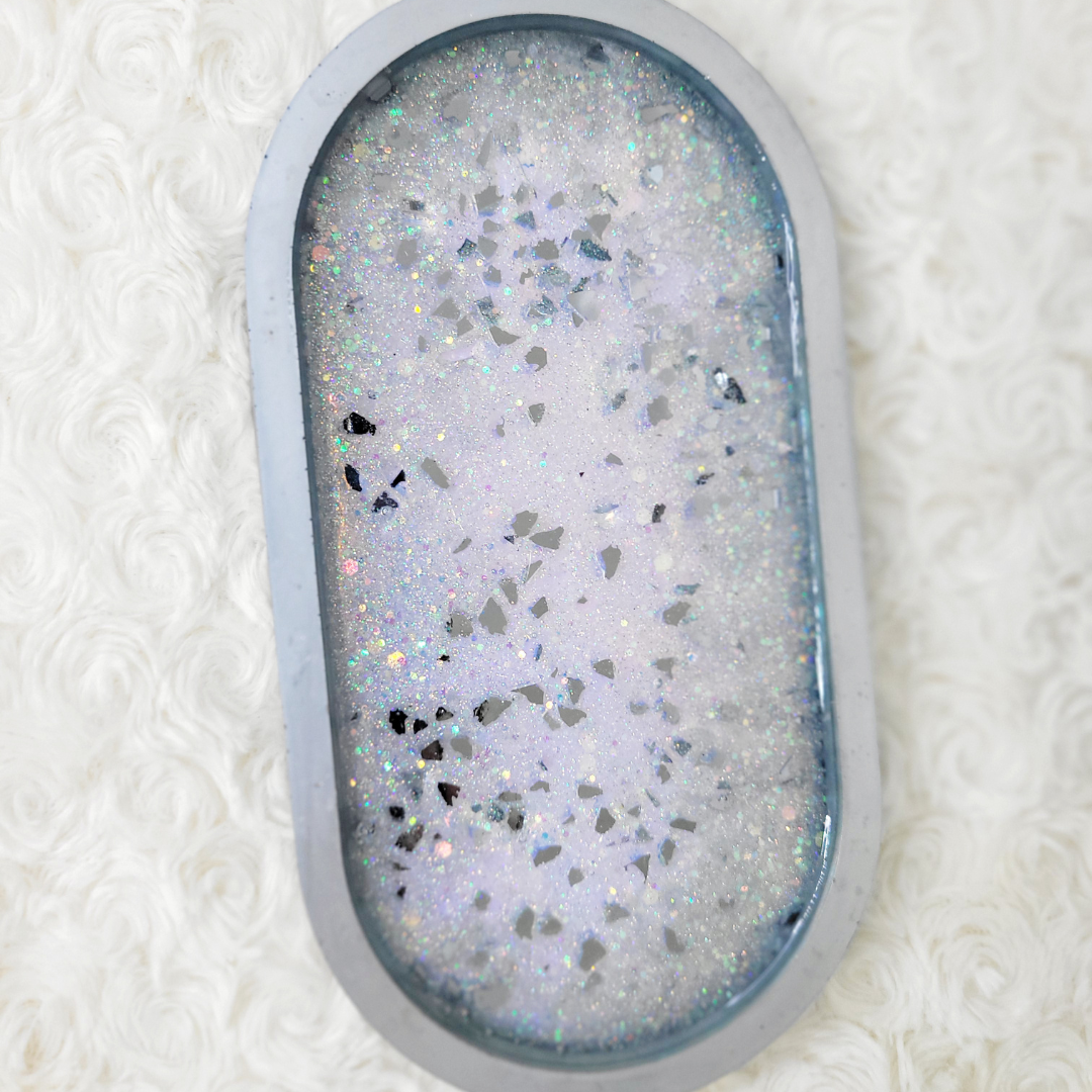 Silver Glitter and Glass Trinket Tray