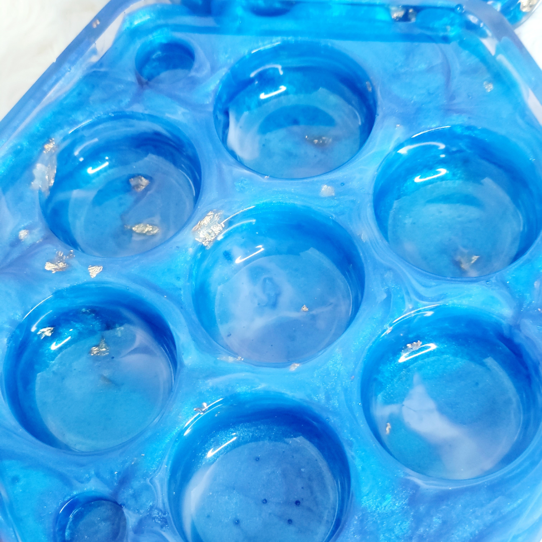 Blue and Gold Foil DND Dice Holder and Dice