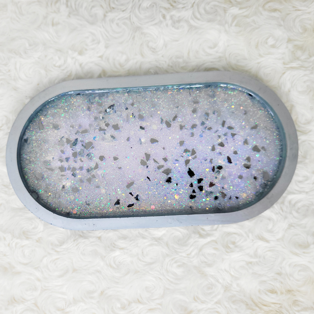Silver Glitter and Glass Trinket Tray