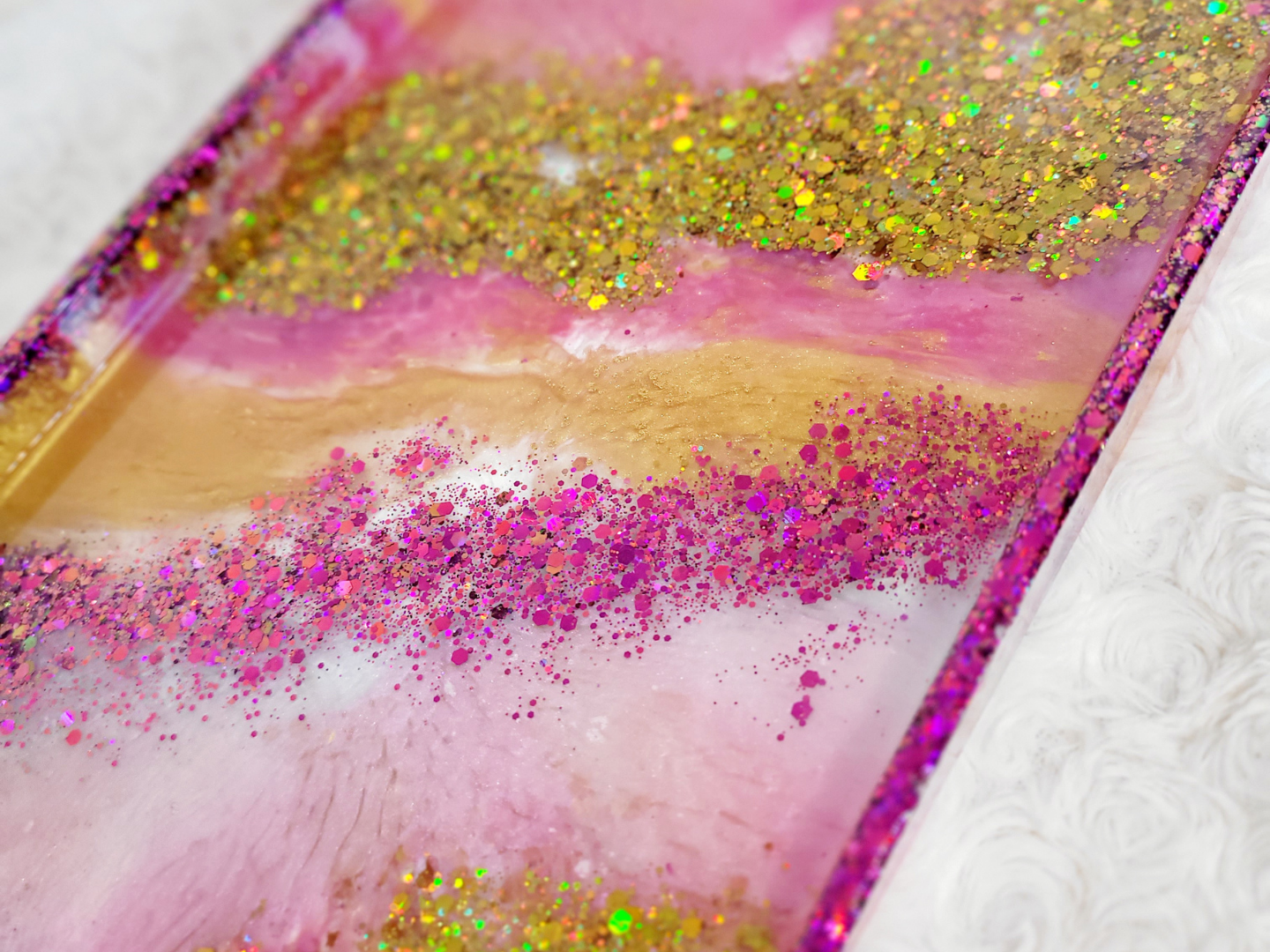 Pink and Gold Glitter Resin Tray