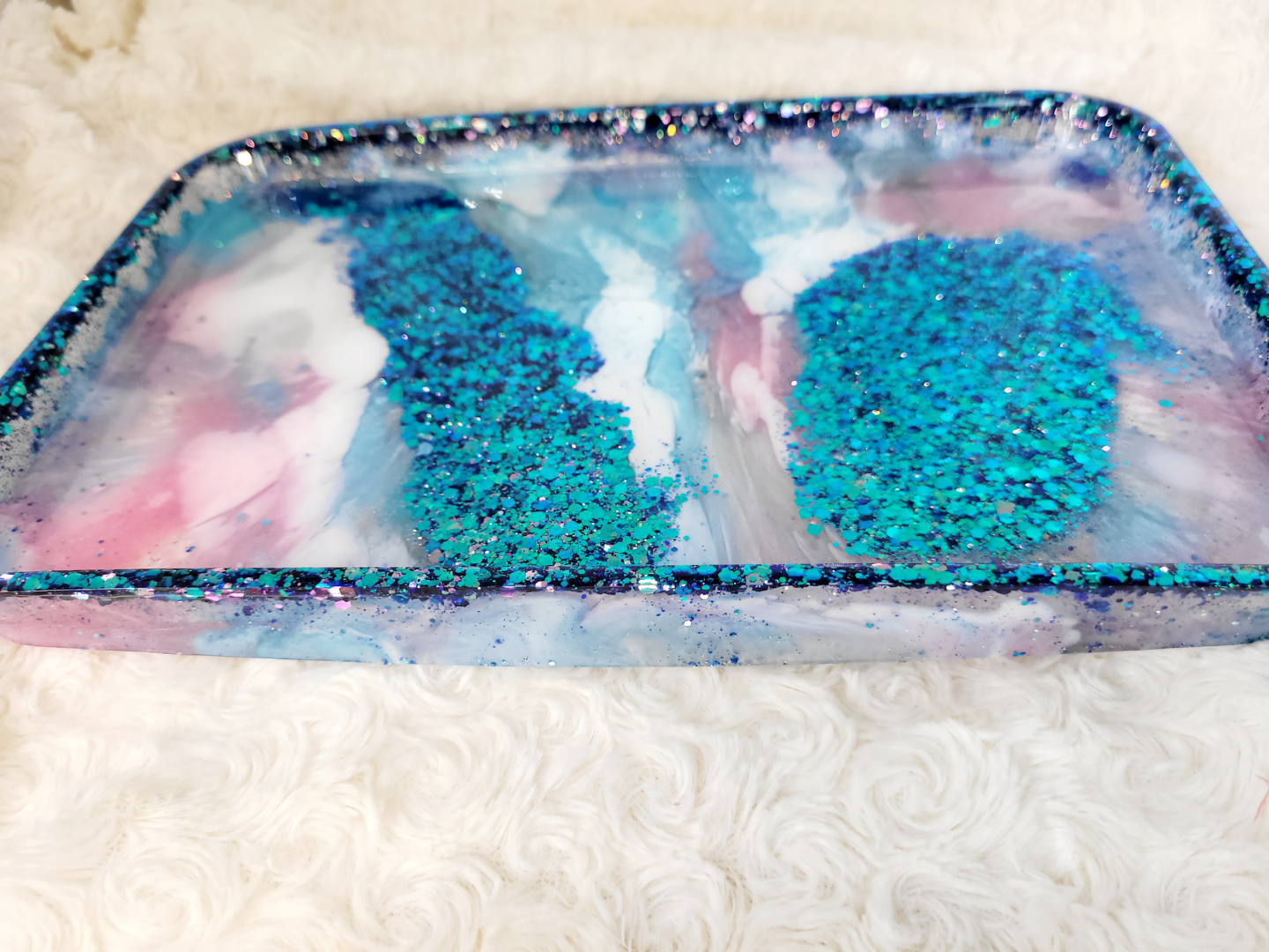 Pink and Blue Glitter Color Shift Resin Tray