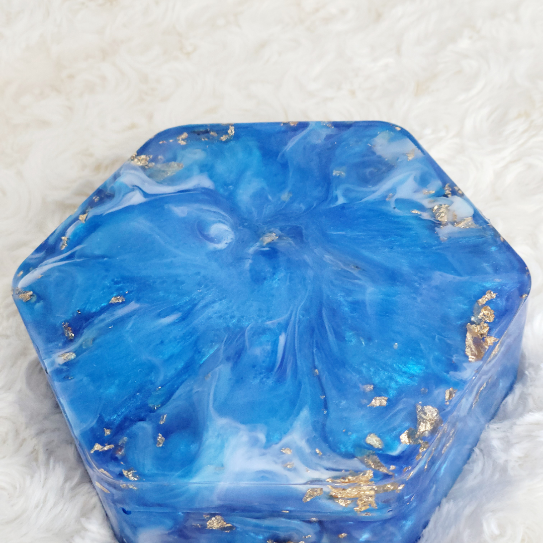 Blue and Gold Foil DND Dice Holder and Dice