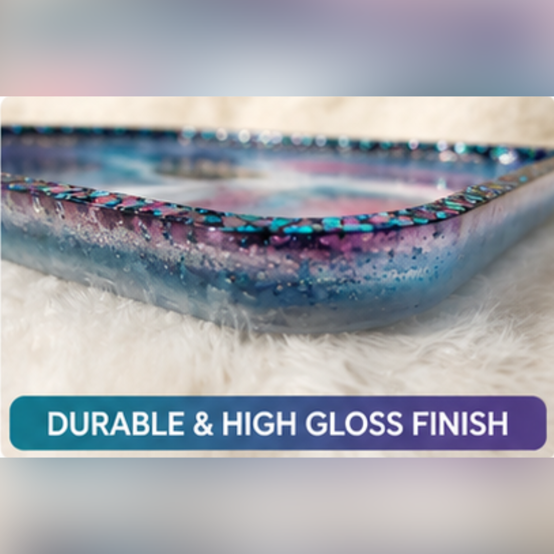 Cosmic-Inspired Decorative Vanity Tray | Handmade Resin Tray | Jewelry Organizer | Blue Pink Glitter Home Decor | 10" x 6"