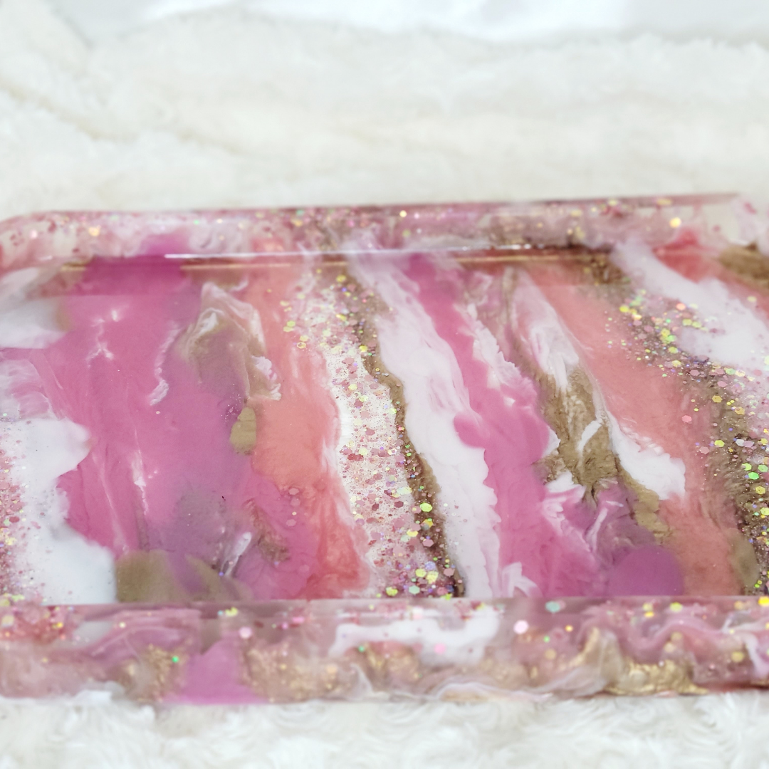Pink and Gold Resin Tray