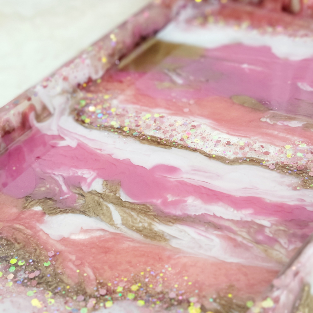 Pink and Gold Resin Tray