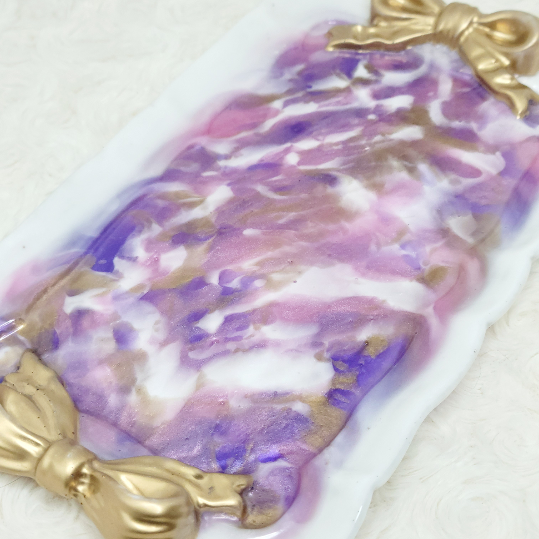 White Pink and Purple Vintage Trinket Tray