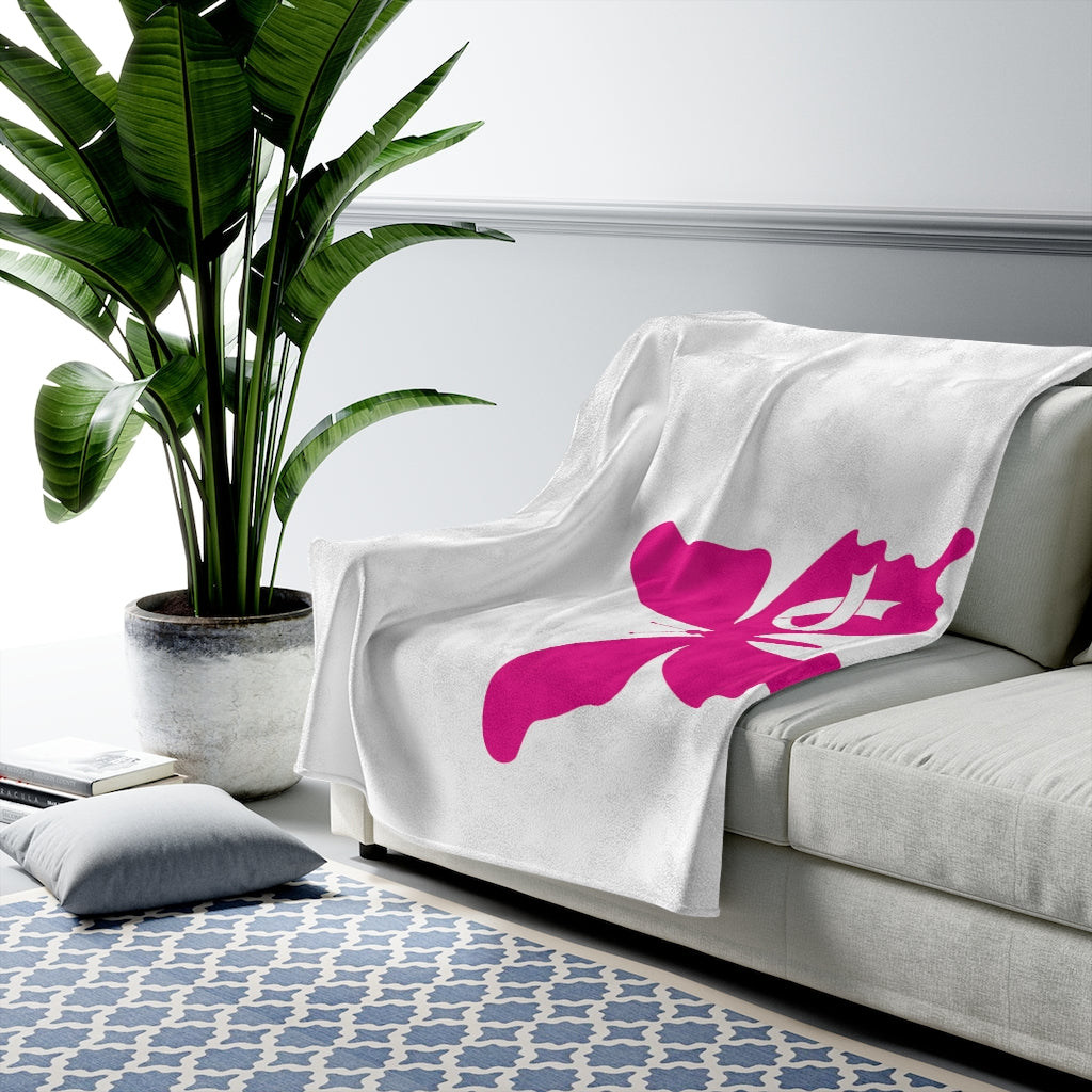 Pink Butterfly Ribbon Velveteen Plush Blanket