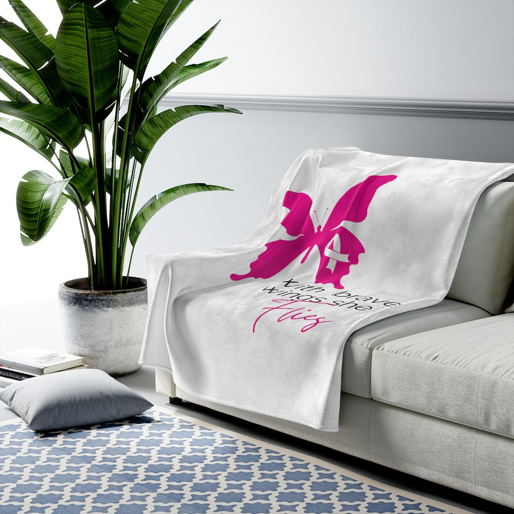 Pink Butterfly Ribbon Velveteen Plush Blanket