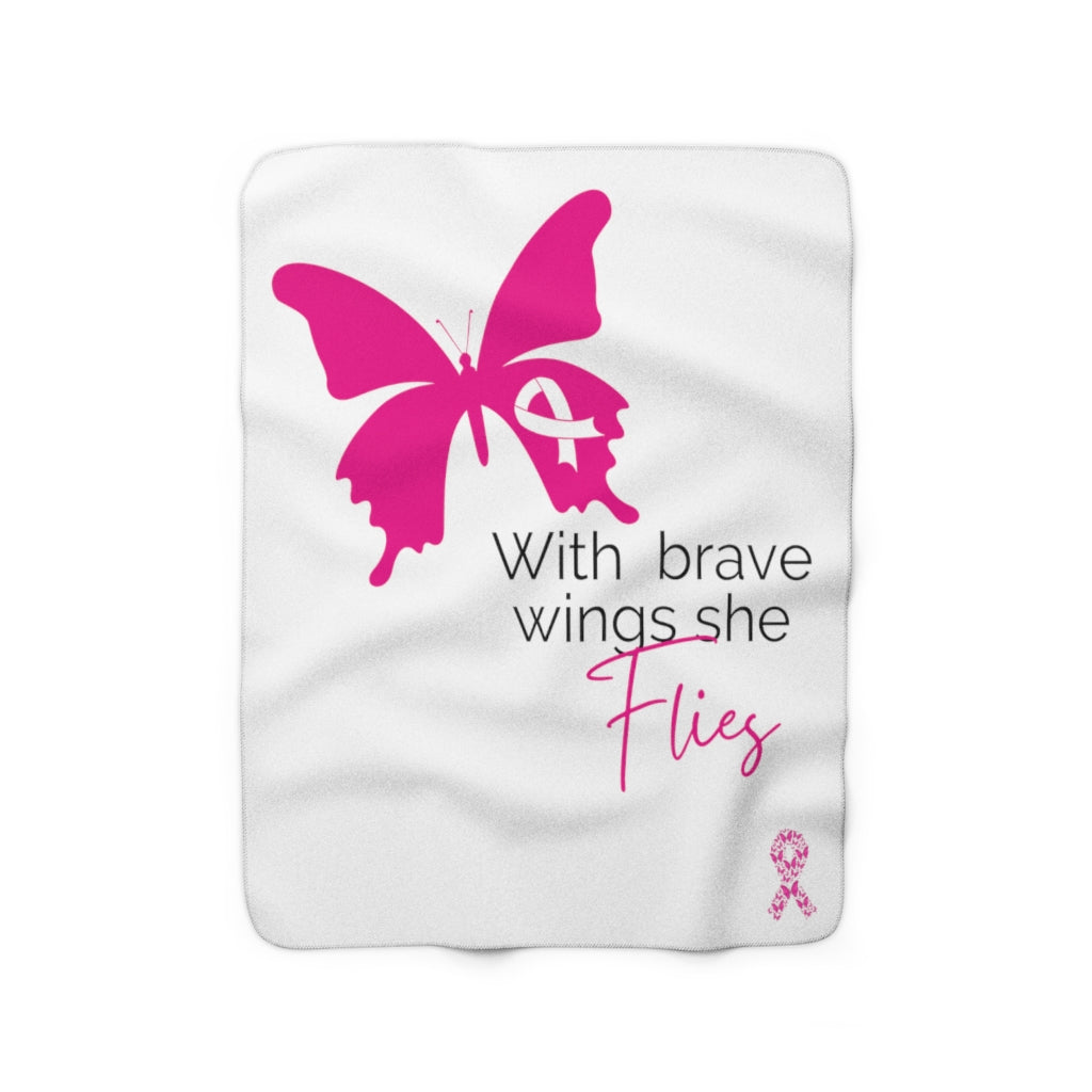 Pink Ribbon Butterfly Sherpa Fleece Blanket