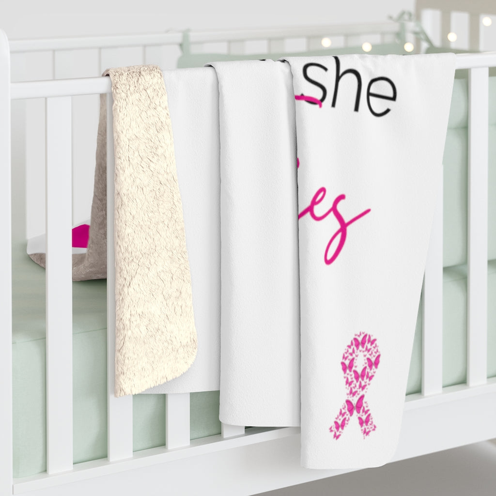 Pink Ribbon Butterfly Sherpa Fleece Blanket