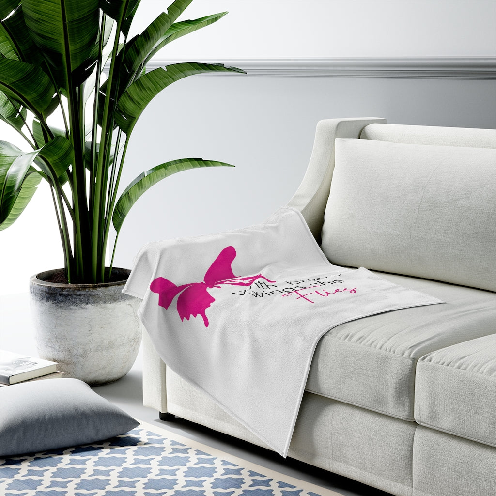Pink Butterfly Ribbon Velveteen Plush Blanket