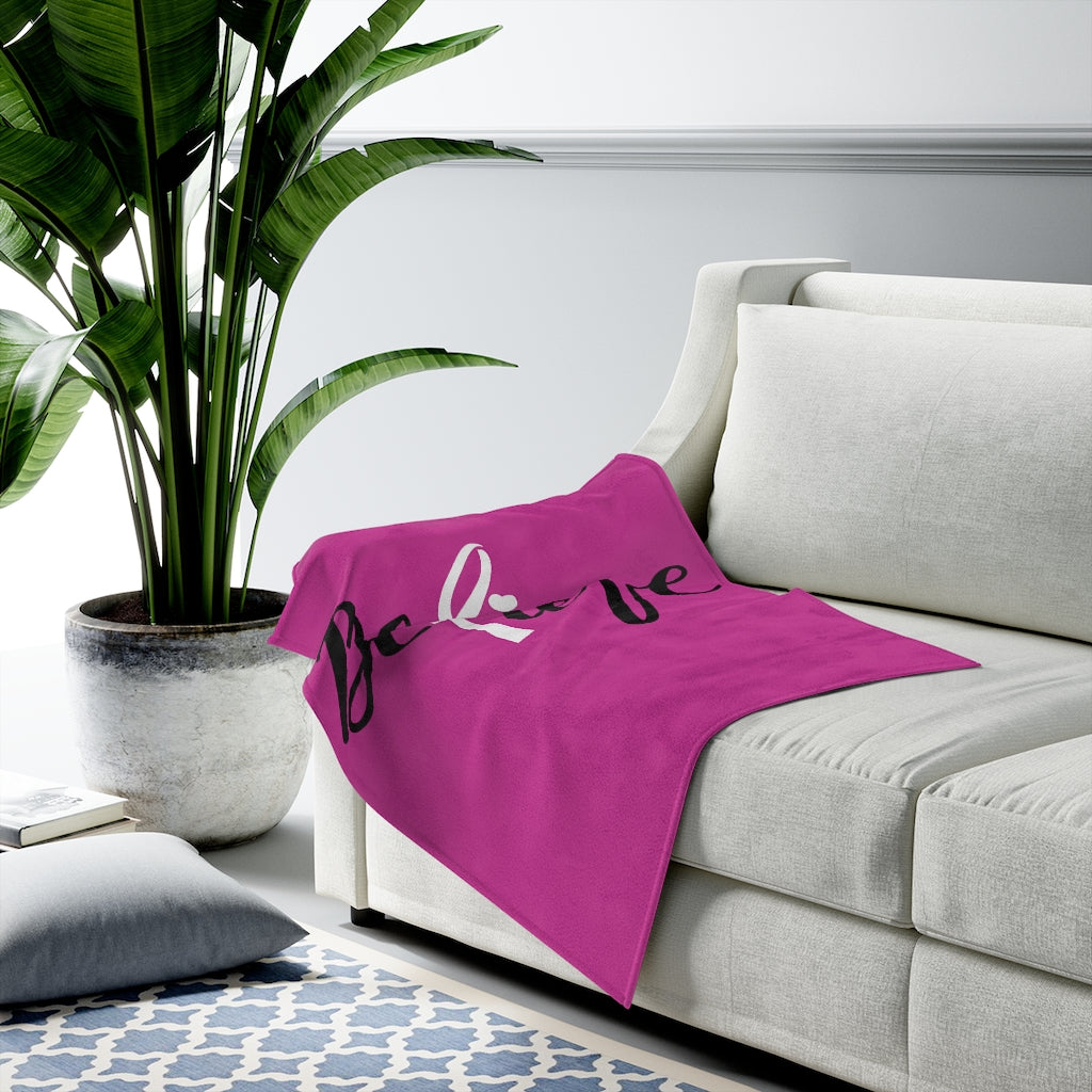 Believe Pink Velveteen Plush Blanket