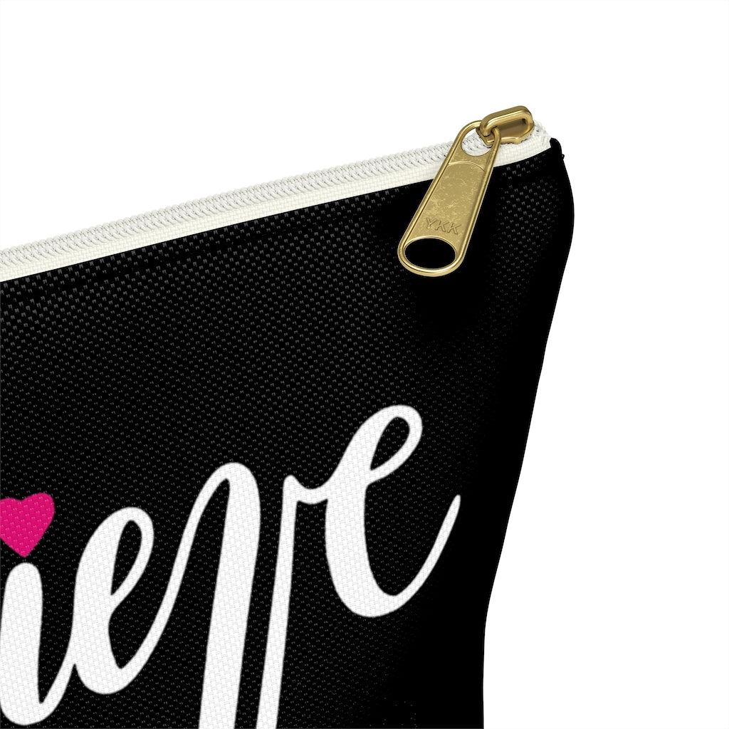 Believe Pink Ribbon Black Accessory Pouch w T-bottom
