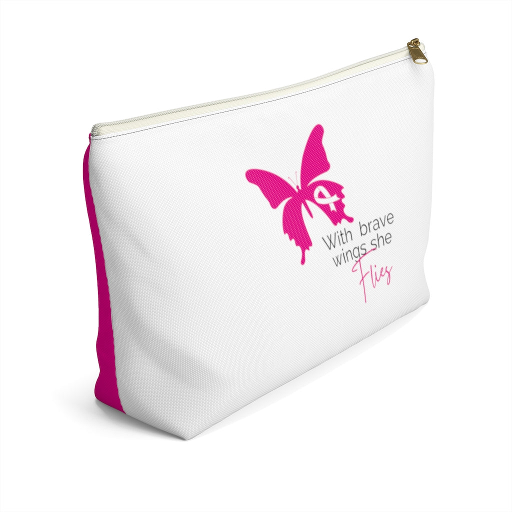 Pink Ribbon Butterfly Pink Accessory Pouch w T-bottom