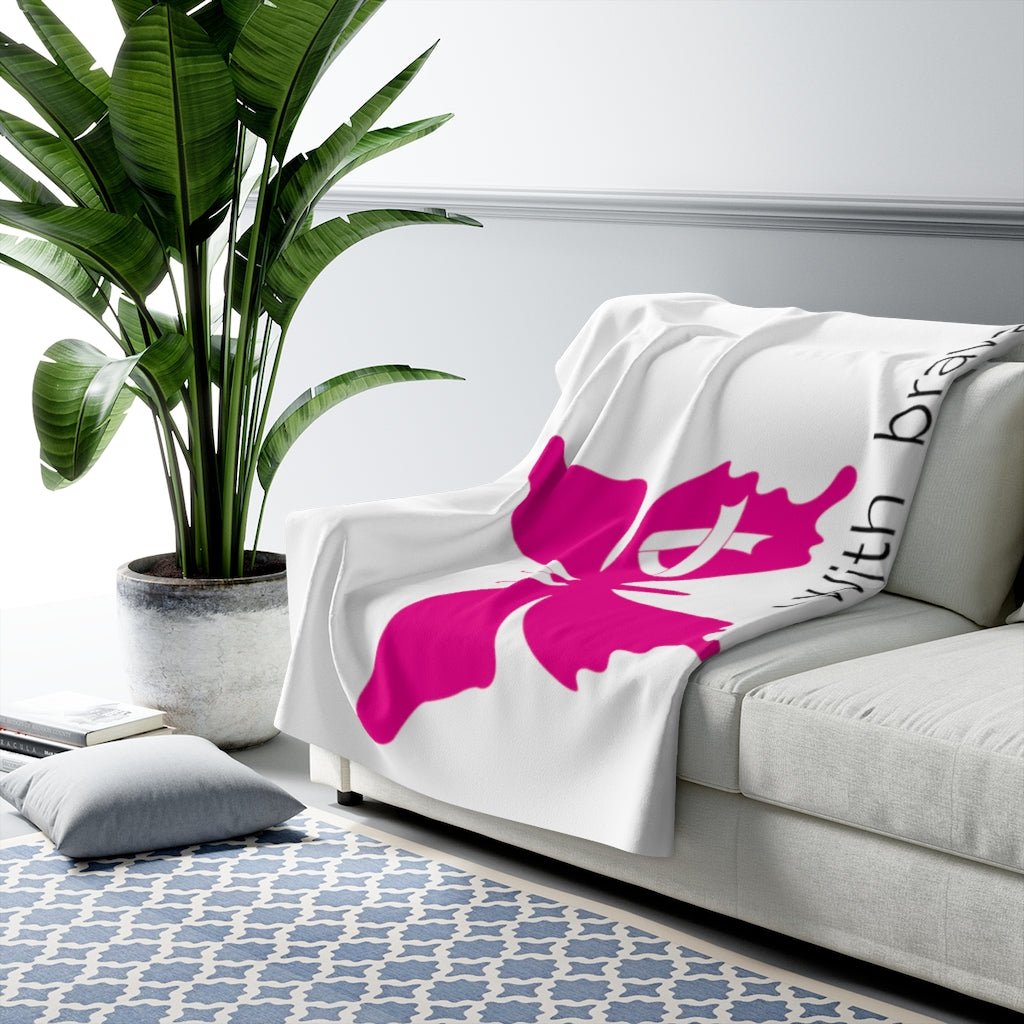Pink Ribbon Butterfly Sherpa Fleece Blanket