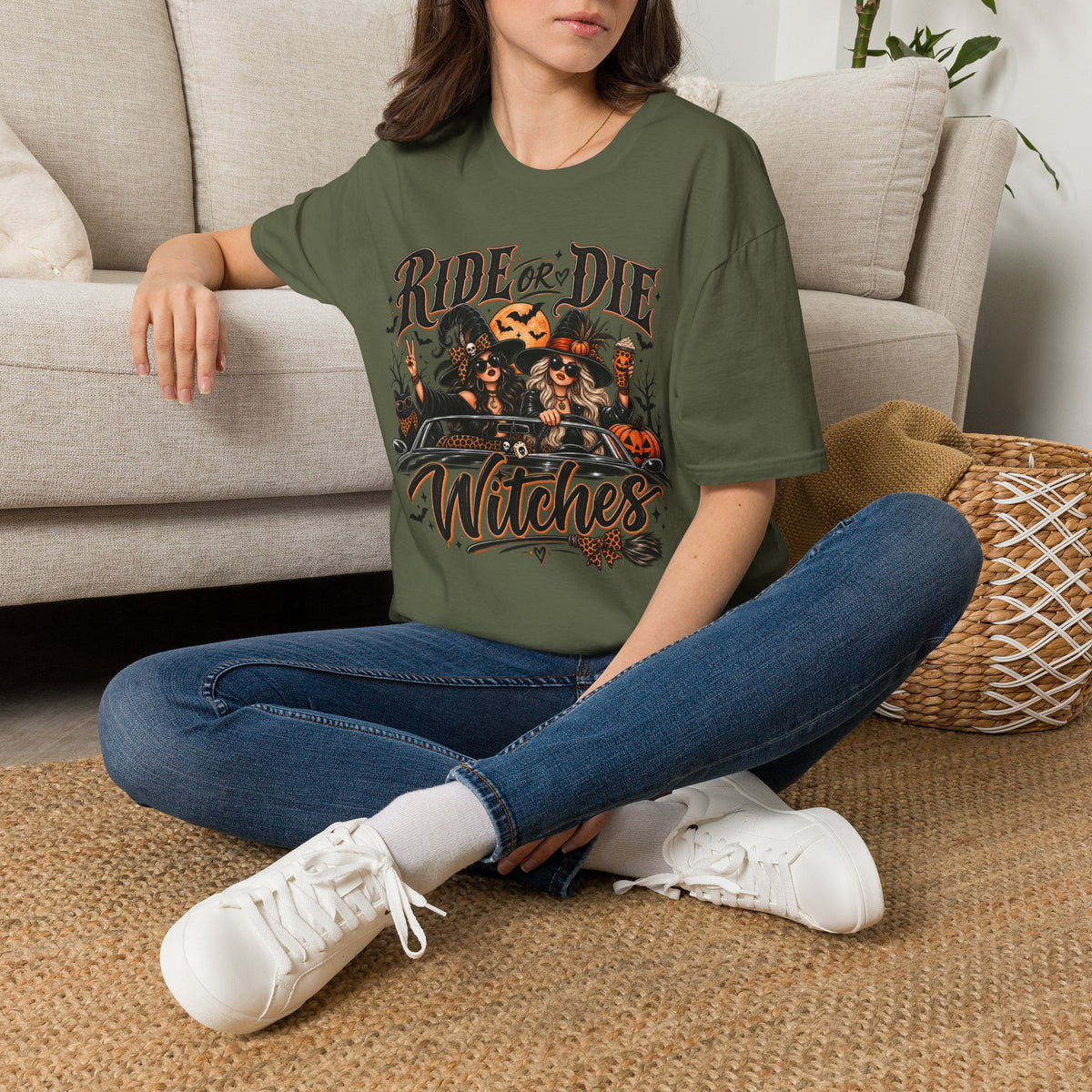 Ride or Die Witches Halloween | Glam Ghost Design | Unisex Softstyle T-Shirt