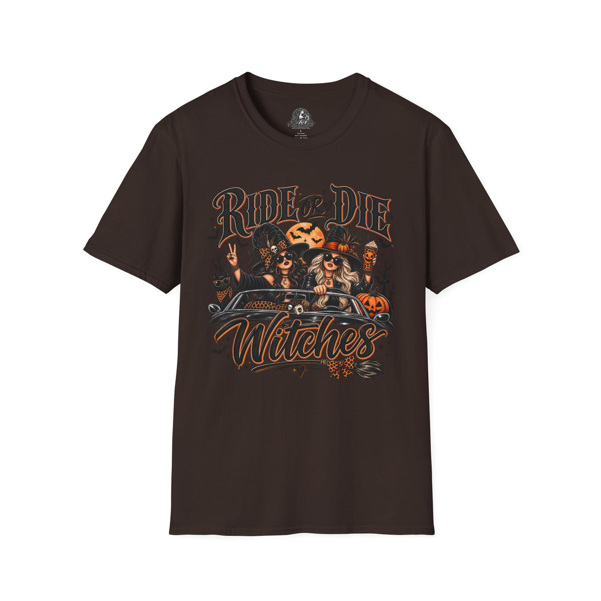 Ride or Die Witches Halloween | Glam Ghost Design | Unisex Softstyle T-Shirt