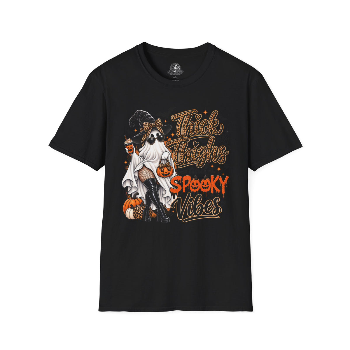 Thick Thighs Spooky Vibes Halloween | Glam Ghost Design | Unisex Softstyle T-Shirt