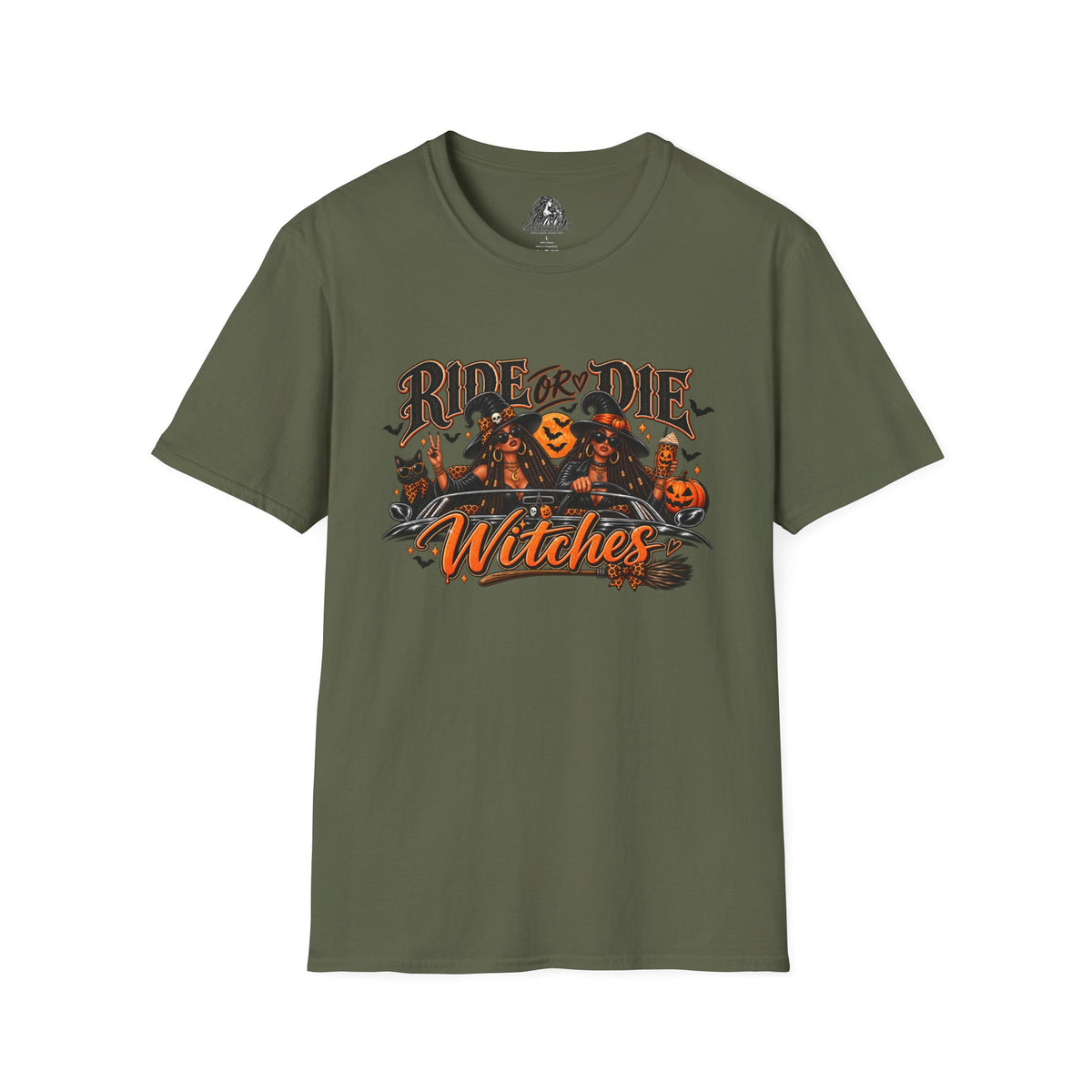 Ride or Die Witches Halloween | Glam Ghost Design | Unisex Softstyle T-Shirt