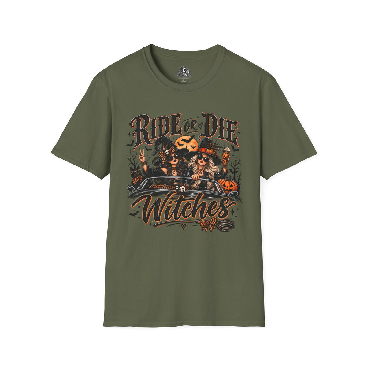 Ride or Die Witches Halloween | Glam Ghost Design | Unisex Softstyle T-Shirt