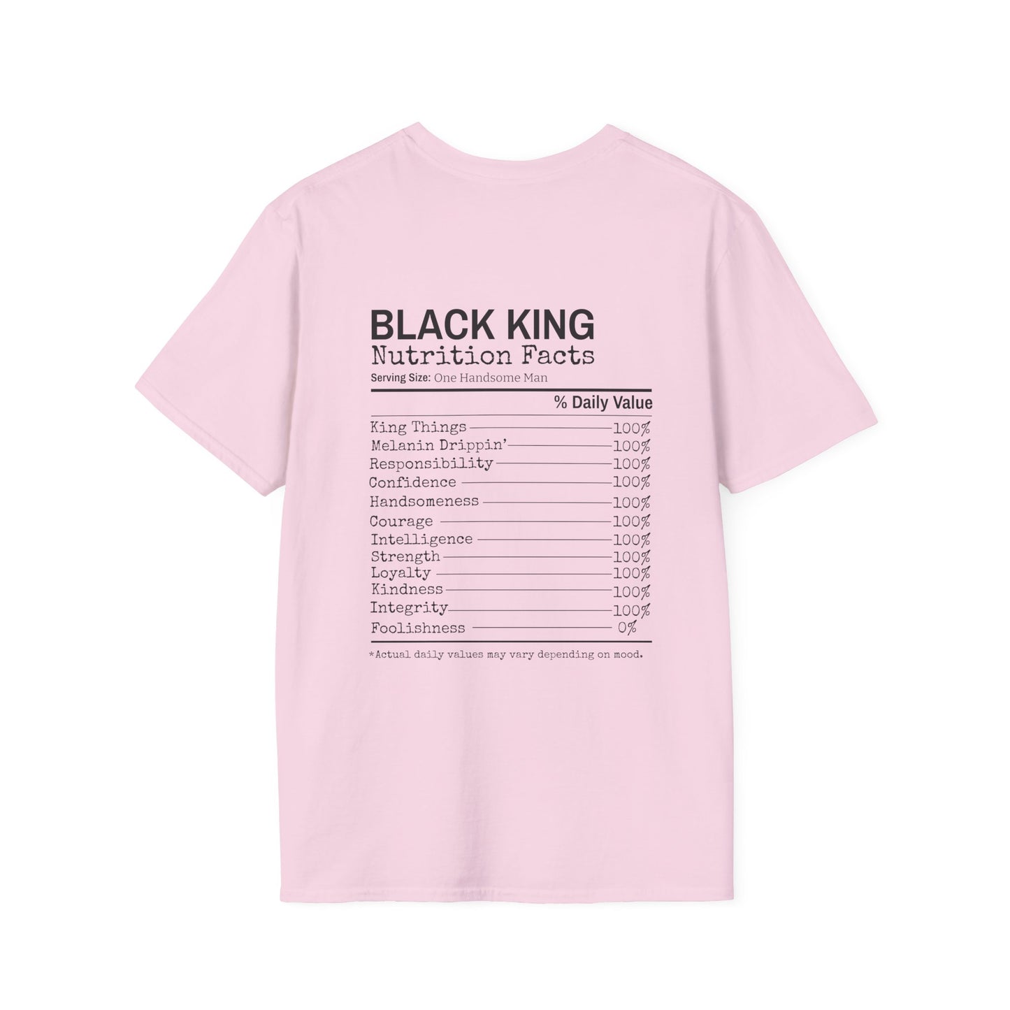 Black King Nutrition Facts Back Unisex Softstyle T-Shirt