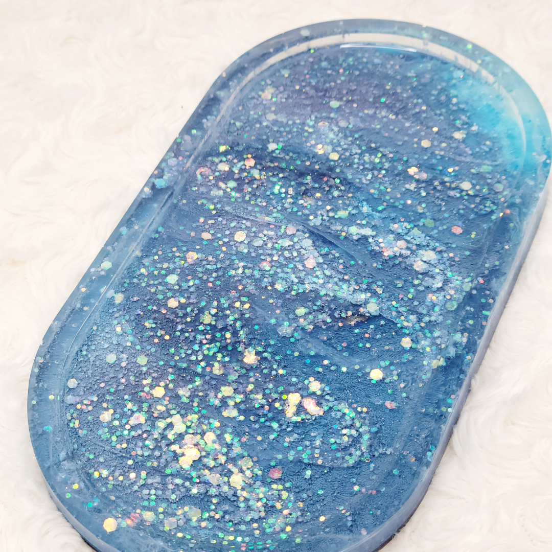 Iridescent Glitter and Blue Trinket Tray