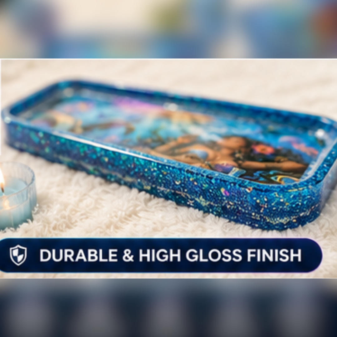 Mermaid Resin Tray | Handmade Ocean Catchall Tray | Coastal Vanity Organizer | Fantasy Home Décor | Blue Glitter Tray | 10" x 6"