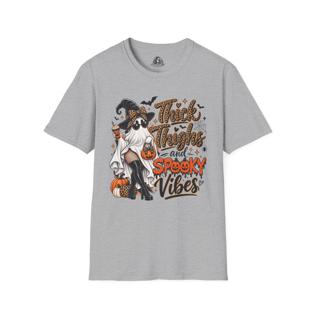 Thick Thighs Spooky Vibes Halloween | Glam Ghost Design | Unisex Softstyle T-Shirt