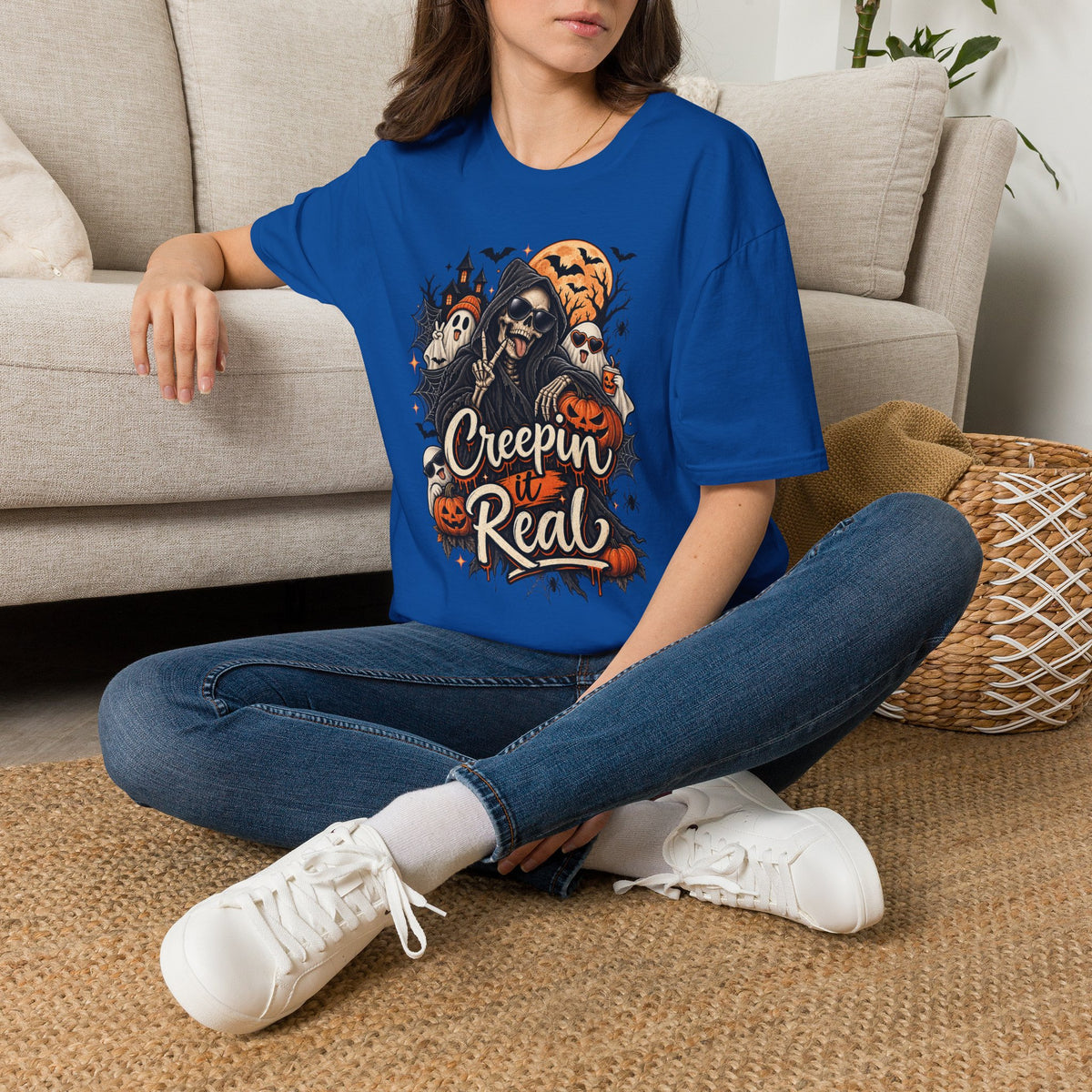 Creepin it Real Halloween | Glam Ghost Design | Unisex Softstyle T-Shirt