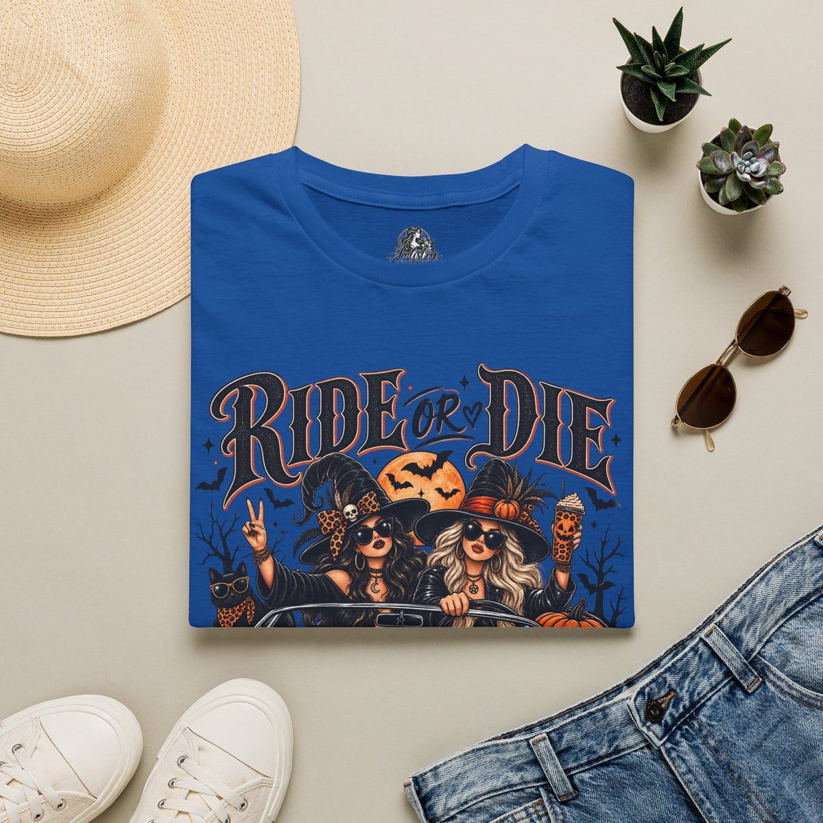 Ride or Die Witches Halloween | Glam Ghost Design | Unisex Softstyle T-Shirt