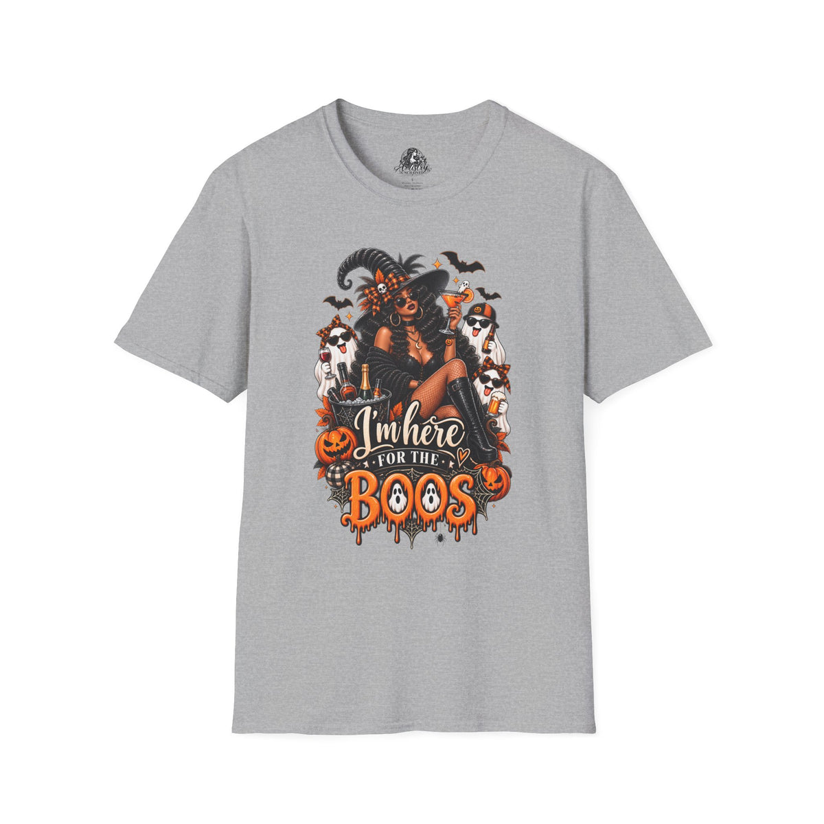 Here for the Boos Halloween | Glam Ghost Design | Unisex Softstyle T-Shirt