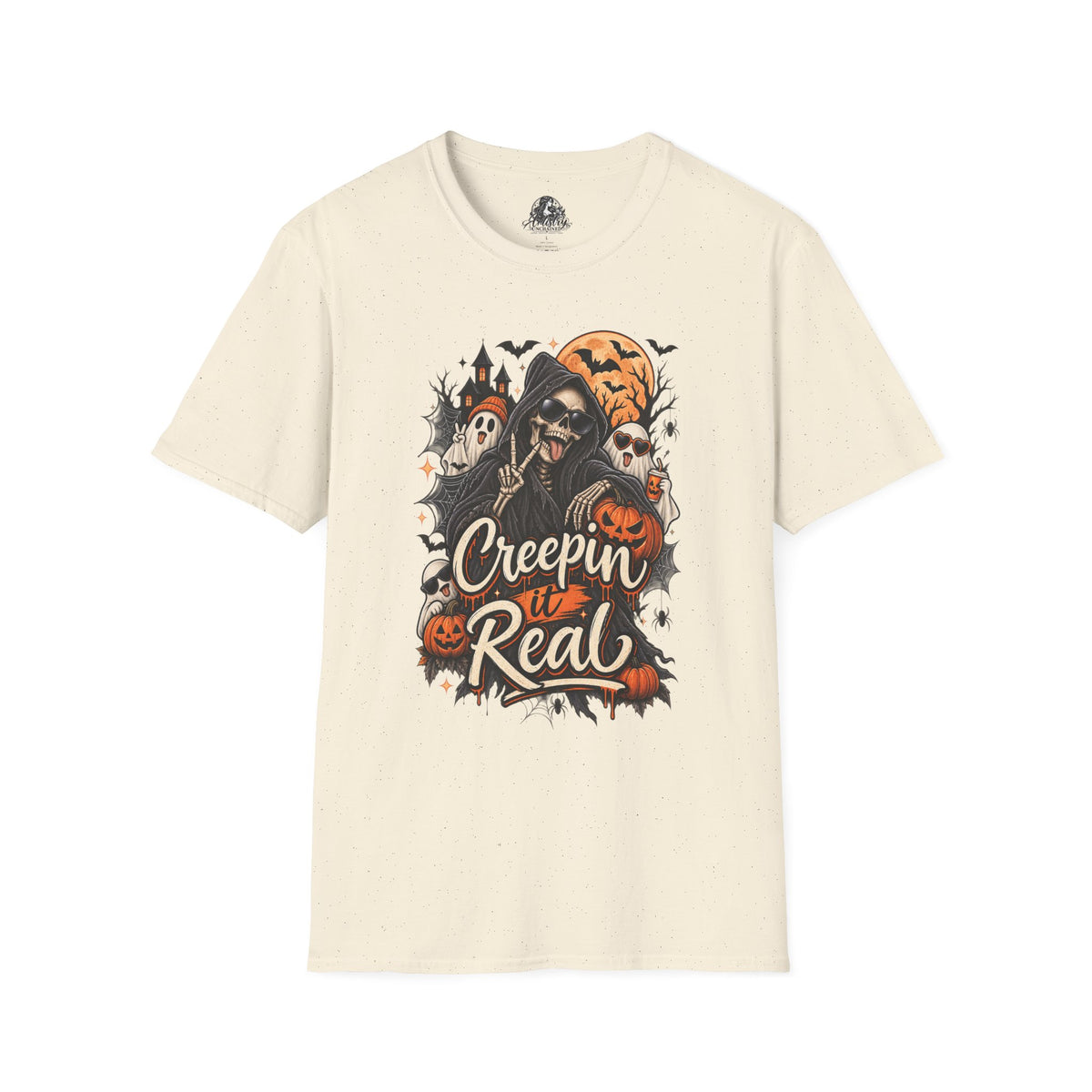 Creepin it Real Halloween | Glam Ghost Design | Unisex Softstyle T-Shirt