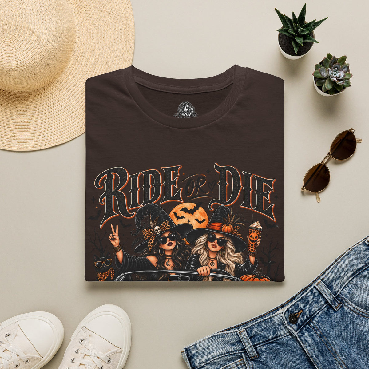 Ride or Die Witches Halloween | Glam Ghost Design | Unisex Softstyle T-Shirt