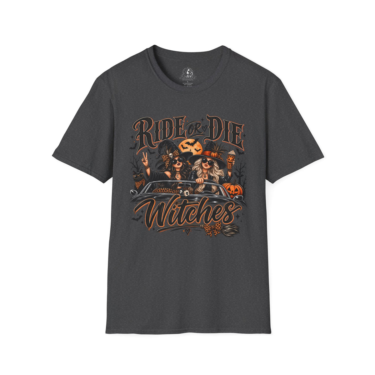 Ride or Die Witches Halloween | Glam Ghost Design | Unisex Softstyle T-Shirt